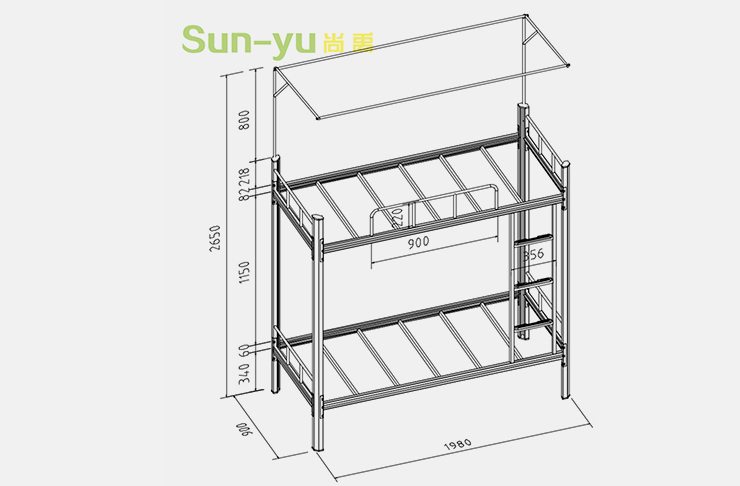 单连2人位-内梯-学生宿舍高架公寓床-SYN02