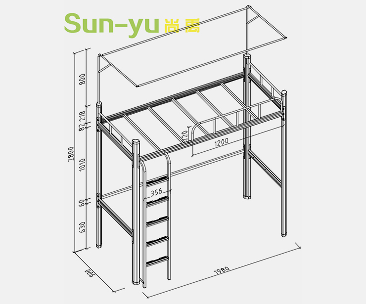 单人高架床-侧梯-钢架床设计图