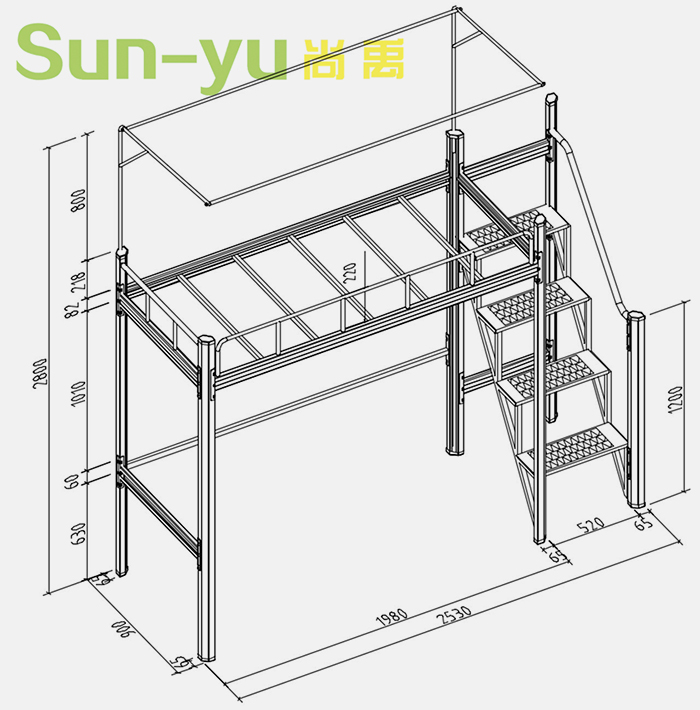 单人高架床-中梯-SYG04-设计图