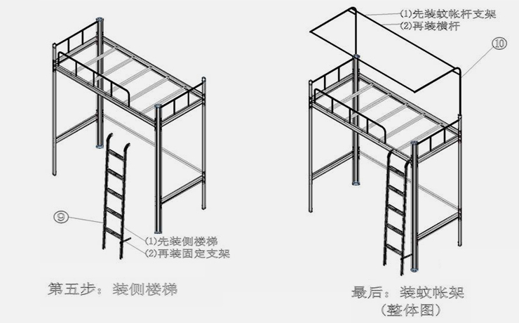 单人高架床-侧梯-组合公寓床-安装图