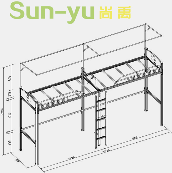 二连2人位侧梯钢架床设计图